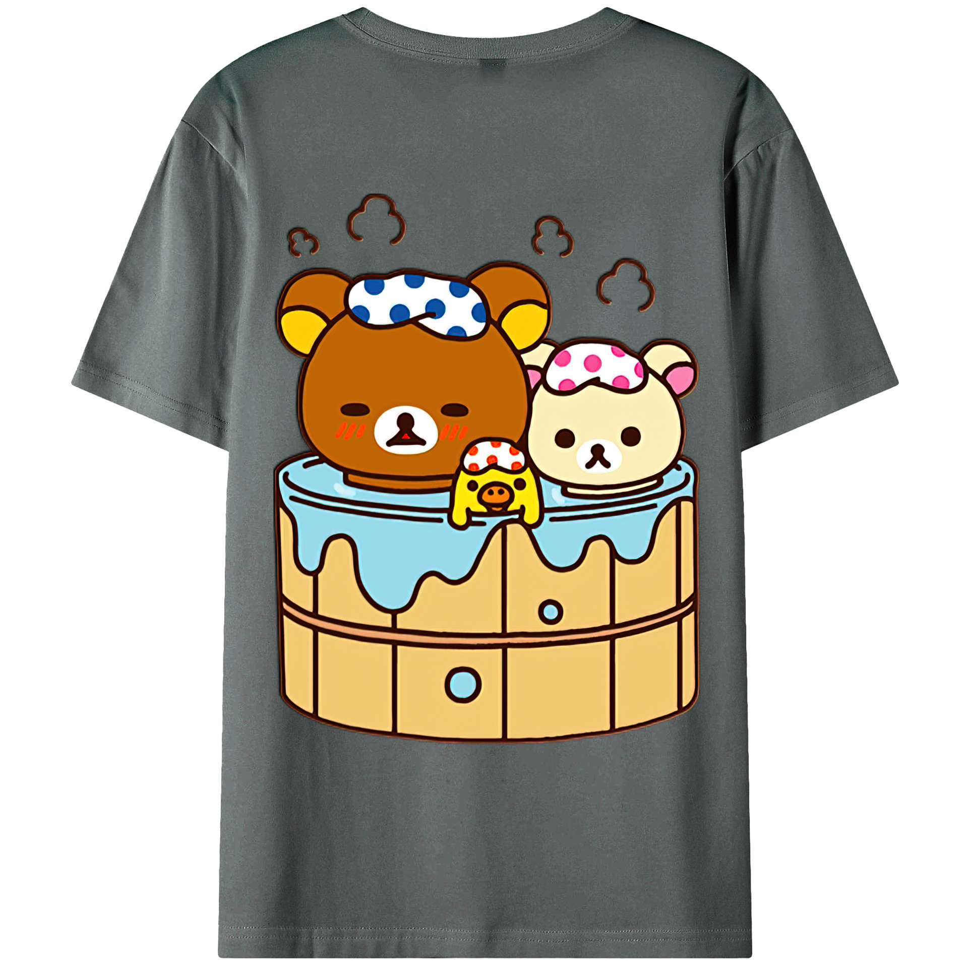 （画像用） リラックマ リラックマ キイロイトリ Rilakkuma Korilakkuma Kiiroitori 綿100％ メンズ半袖Tシャツ（バックプリント） 通気性